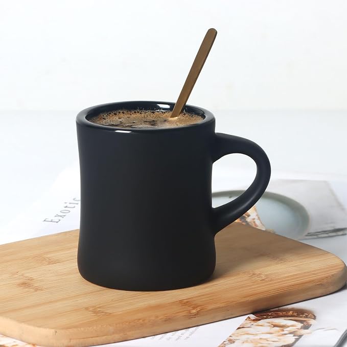 harebe Retro Coffee Mugs Set of 4, 10 OZ Heavy Classic Ceramic Diner Cups Set with Handle for Coffee, Tea, Cocoa, Milk, Latte（Black）