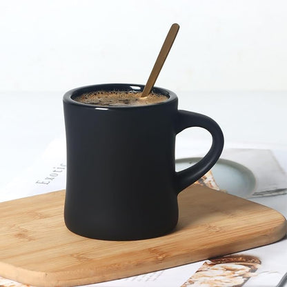 harebe Retro Coffee Mugs Set of 4, 10 OZ Heavy Classic Ceramic Diner Cups Set with Handle for Coffee, Tea, Cocoa, Milk, Latte（Black）