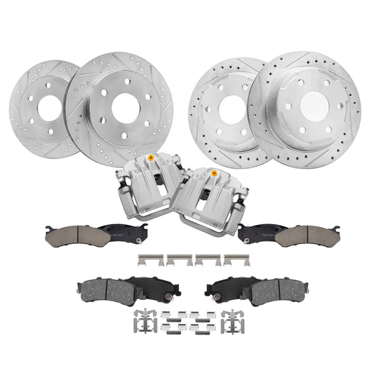 Detroit Axle - Front & Rear Drilled Rotors Ceramic Brake Pads + Rear Brake Calipers Replacement for 2003 2004 2005 2006 Chevrole