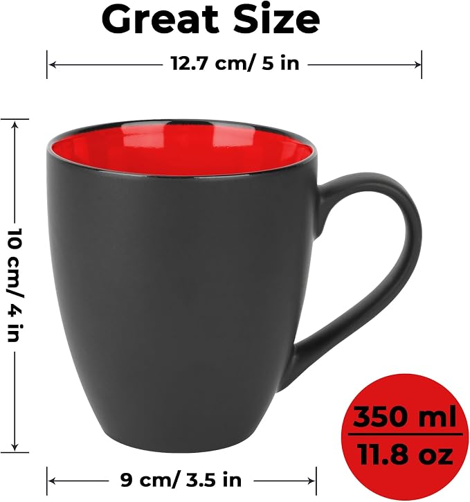 MIAMIO - Coffee Mugs Set of 6 (12 oz) - Le Papillon (Red) - Daily Table Set | Ceramic coffee mugs for coffee, cappuccino and tea, 12 oz for everyday use - dishwasher safe - practical for daily use