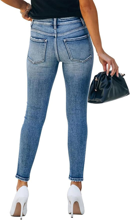 KUNMI Women's Skinny Ripped Trendy Jeans Distressed Stretchy Denim Pants