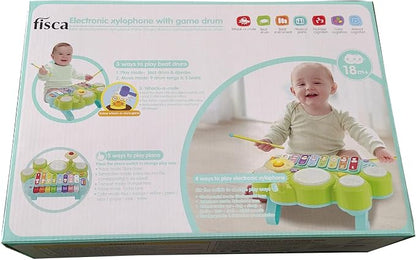 Fisca 3 in 1 Musical Instruments Toys, Electronic Piano Keyboard Xylophone Drum Set - Learning Toys with Lights for Baby & Toddler 1 2 3 Year Old Boys and Girls