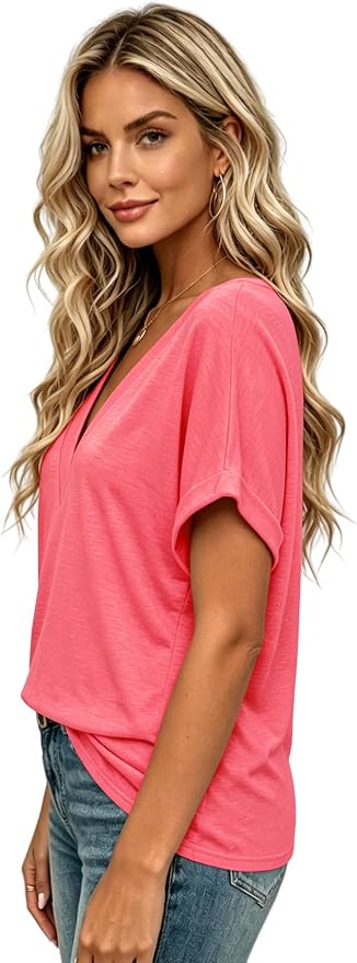 T Shirts Short Sleeve V Neck Tees Womens Tops Beach Vacation Fashion Clothes 2026 Casual Summer Spring Fall Outfits