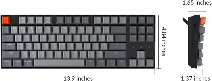 Keychron K8 Tenkeyless Wireless Mechanical Keyboard for Mac, RGB Backlight, Bluetooth, Multitasking, Type-C Wired Gaming Keyboard for Windows with Gateron G Pro Brown Switch