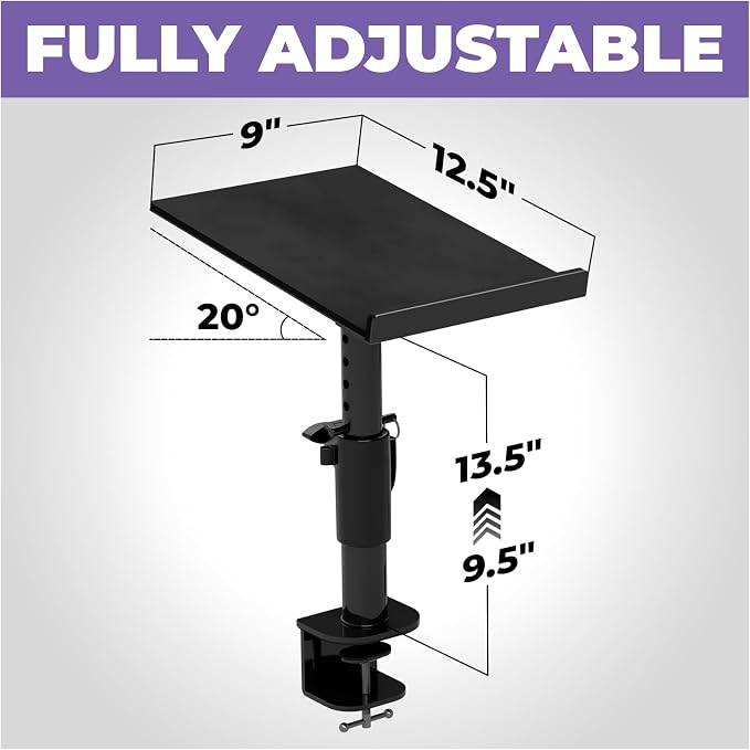 Liquid Stands Studio Monitor Stands - Music Studio Desktop Speaker Stand - 2 Pack 12x9 Clamp-on Adjustable Short or Tall Speaker Support for Music Booth Desk Audio Monitor Stand Mount with Tilt
