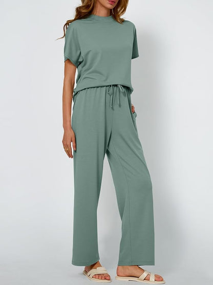 AUTOMET Women's 2 Piece Matching Lounge Sets 2026 Summer Mock Neck Sweatsuits Short Sleeve Loungewear Travel Outfits