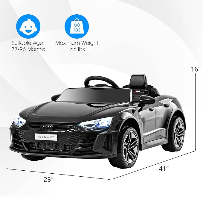 INFANS 12V Kids Ride On Car, Licensed Audi RS e-tron GT Electric Vehicle with Remote Control, Toddlers Battery Powered Toy with 4 Wheels Suspension, LED Headlight, Music, MP3, USB, TF Port (Black)