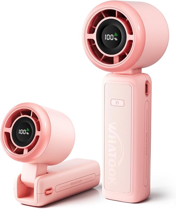 WHATOOK Portable Personal Handheld Fan: High Speed Cooling Fan, 12 Hours Battery Life, USB Rechargeable, Small Essentials for Women Cruise Travel, Beach Vacation (Pink)