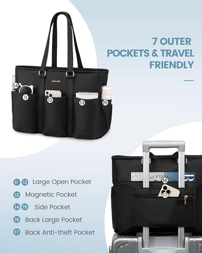 LOVEVOOK Laptop Tote Bag for Women Work, Teacher Tote Bag Nurse Bag With Large Cup Holder, Utility Professional Computer Bag For Work/Travel/College/Daily, Large Purse Handbag With Multi Pockets