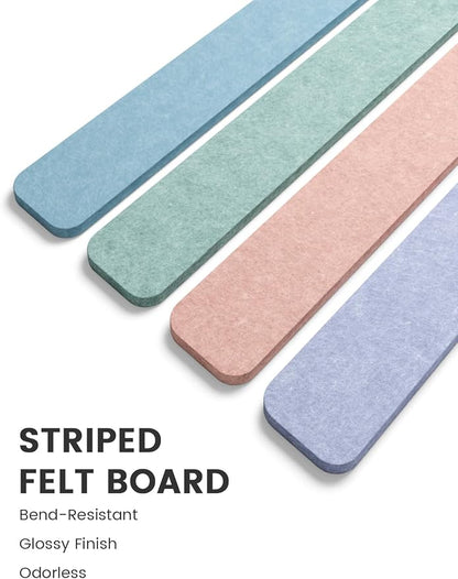 Fluxynara 13" x 2" Felt Wall Panels, Coastal Haze | 5-Pack Cork Board Alternative with 35 Push Pins, Adhesive Mounting for Bedroom Door or Home Office