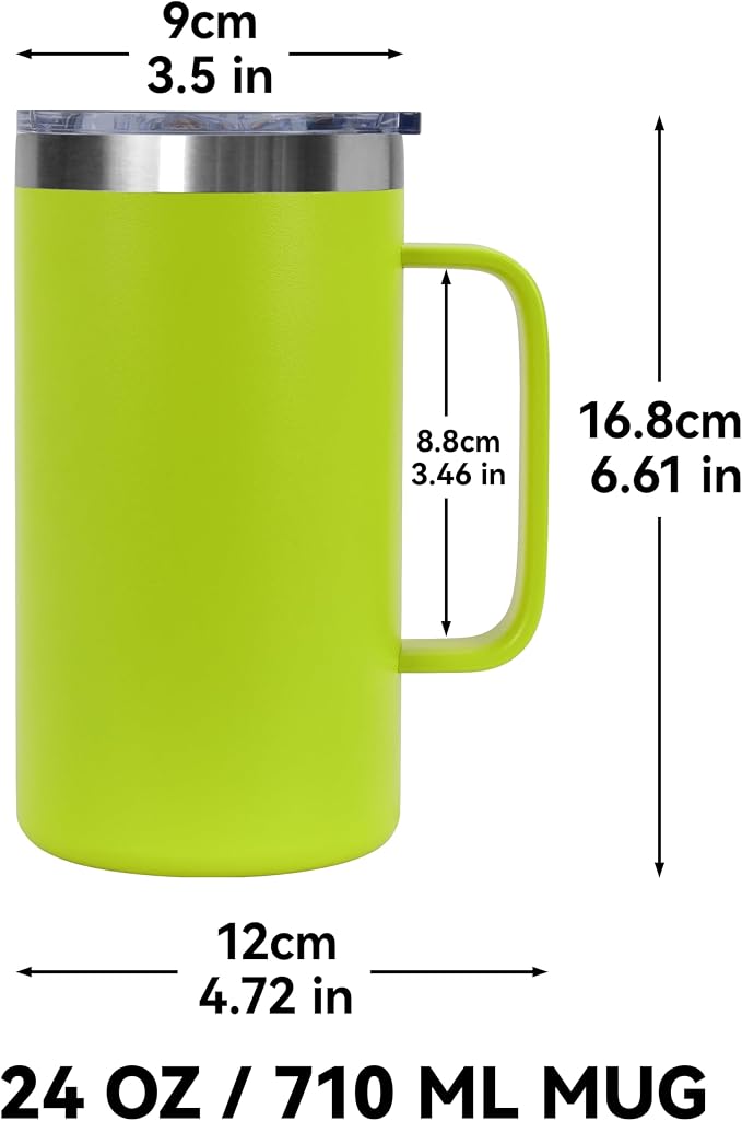 DOMICARE 24oz Mug with Handle and Lid, Stainless Steel Coffee Mug, Travel Mug with Handle, Double Wall Vacuum Coffee Tumbler, Reusable Insulated Cup, Light Green, Pack 4