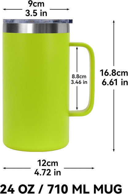 DOMICARE 24oz Mug with Handle and Lid, Stainless Steel Coffee Mug, Reusable Insulated Cup, Travel Mug with Handle, Double Wall Vacuum Coffee Tumbler for Men and Women, Light Green, Pack 1
