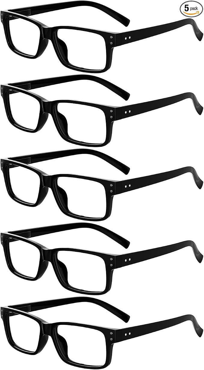 Eyekepper Vintage Eyeglasses for Men - 5 Pack Spring Hinges Classic Glasses - Black Frame +0.00