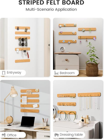 Fluxynara 13" x 2" Felt Wall Panels, Sunset Yellow | 5-Pack Cork Board Alternative with 35 Push Pins, Adhesive Mounting for Bedroom Door or Home Office