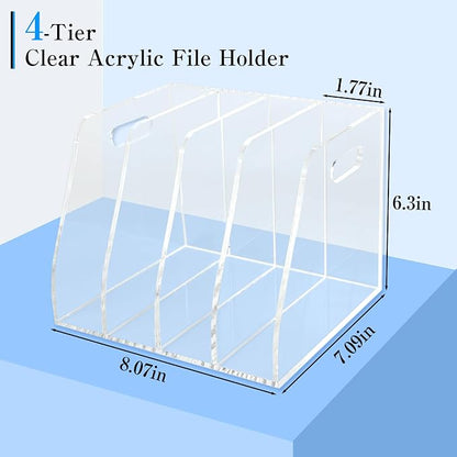 4-Tier Clear Acrylic File Holder, Vertical Document Organizer for Magazines, Binders, Notebooks & Envelopes - Multi-Purpose Desk Storage for Home Office（B5,4 Sections）