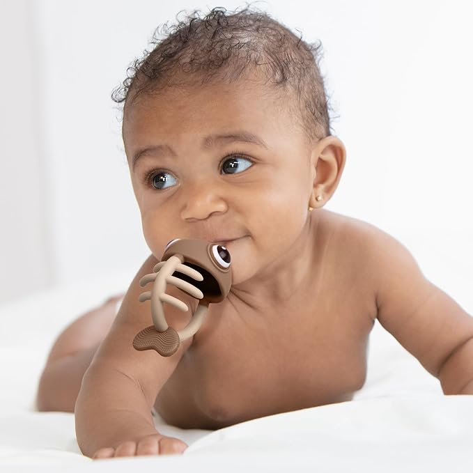 Baby Teething Toys 3-6 Months with Pacifier Clip, Mombella Clownfish Teether for Babies 6-12 Months, Food Grade Silicone Infant Teething Relief Toy, Baby Shower Gifts for Newborn Boys Girls, Tanned