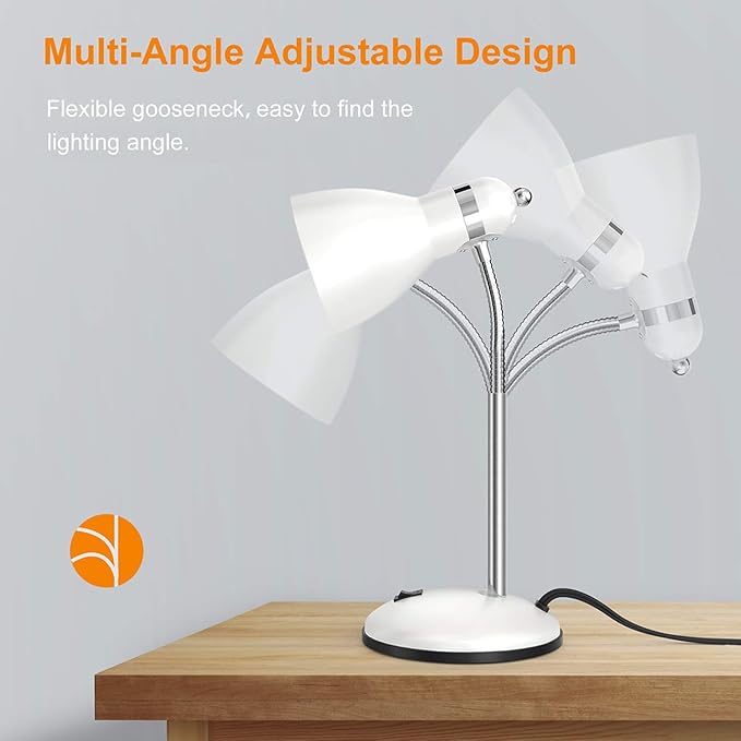 LEPOWER Metal Desk Lamp, Adjustable GooseNeck Reading Light for Bedroom | Compact & Sturdy, Space-Saving for Bedside & Dorm, E26 Table Lamp, Eye-Caring, Ideal for Study, Office, Back to School