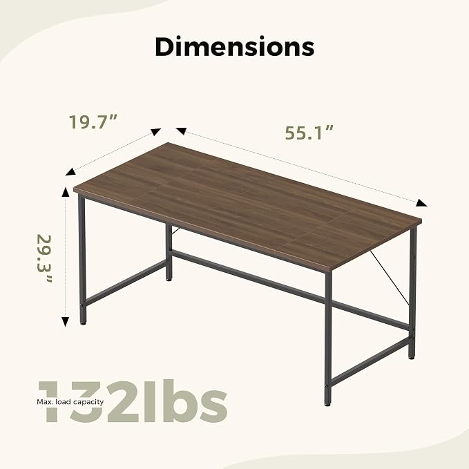 Mericonia 55x20 Inch Computer Desk, 0.6" Thick Small Office Table | Modern Simple Style, Study & Writing Table for Home Bedroom Work, Walnut