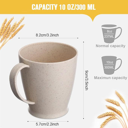 Zopeal 16 Pack Wheat Straw Plastic Coffee Cups Mugs 10 Oz Reusable Plastic Cup Mug with Handle Lightweight Microwavable Dishwasher Safe Unbreakable for Tea Milk Water Juice Coffee (Nordic Beige)
