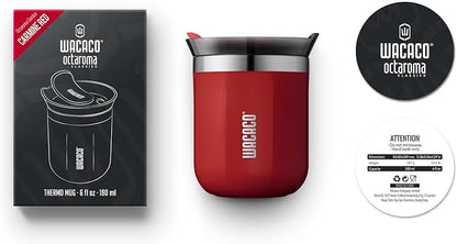 WACACO Octaroma Classico Vacuum Insulated Coffee Mug, Double-wall Stainless Steel Travel Tumbler With Drinking Lid, 6 fl oz (180ml), Carmine Red