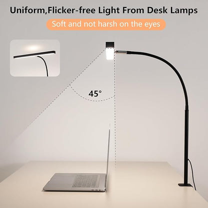 LED Desk Lamp for Office Home, Adjustable Flexible Eye-Caring Desk Light with,5 Modes 10 Brightness Adjustment, USB Adapter Desk Lamp with Clamp-T-B
