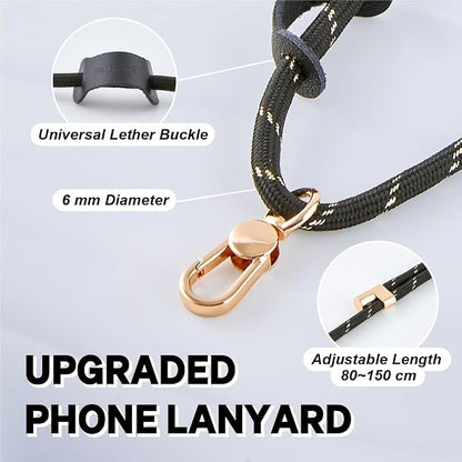 Universal Phone Lanyard, Anti-Theft Crossbody Strap for iPhone 16 Pro Max and Most Smartphone, Adjustable Cell Phone Neck Holder w/2 Non-Adhesive Tether Tab for Men and Women, Black-Gold/Gold