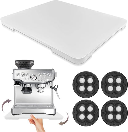 360°Rolling Tray Bamboo Appliance Slider for Breville Espresso Machine | Kitchen Sliding Tray for Coffee Maker Appliances Mat Easily from Under The Cabinet White 13"×15.7"