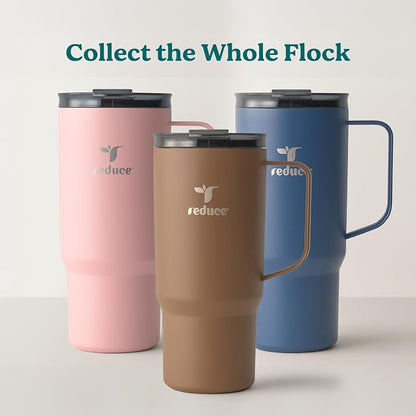 REDUCE 24 oz Hot1 Vacuum Insulated Mug for Hot Tea, Coffee and Other Hot Drinks - With Flo-Motion Lid and Handle, Single-Serve and Cupholder Friendly, Keeps Drinks Hot for up to 8 Hrs, Mineral Blue