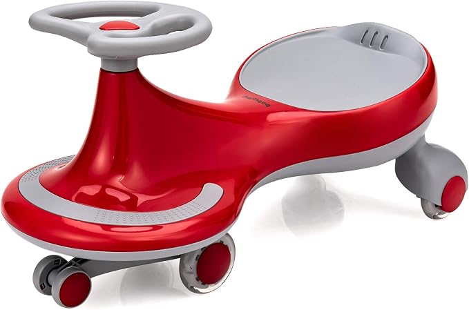 BABY JOY Wiggle Car for Kids, Swing Car with LED Flashing Wheels, No Batteries, Gears or Pedals, Uses Twist, Turn, Wiggle Movement to Steer, Ride-on Toy for Boys Girls 3 Year Old and Up (Red)