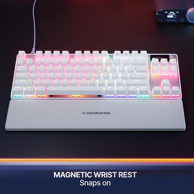 SteelSeries Apex Pro TKL Gen 3 Gaming Keyboard - OmniPoint 3.0 Analog Magnetic Switches, Quickset Auto-Presets (Rapid Trigger, Rapid Tap/SOCD, Protection Mode), OLED, RGB, PBT Keycaps, USB-C, White