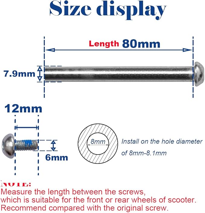 Hex lock male and female Scooter Parts Axle Front Rear Allen M8 Screws for 2-3-4-Wheel Kid Scoote Furniture wheelchair Kick Scooters Pull-Along Wagons Inline Skates Axles Repair (77)