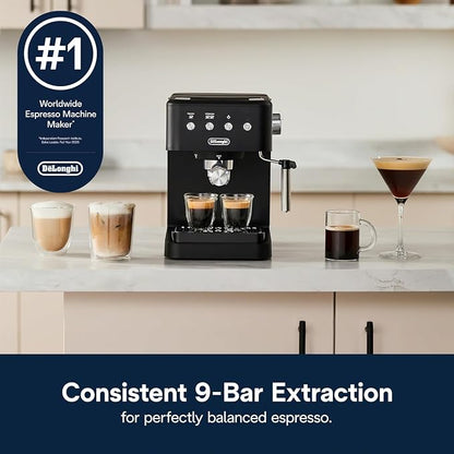 De’Longhi Classic Matte Black Espresso Machine, Easy-to-Use Milk Frother | #1 Worldwide Espresso Machine Maker, Rapid Heat-Up, Preset Single & Double Espresso, Frother, Compact Design
