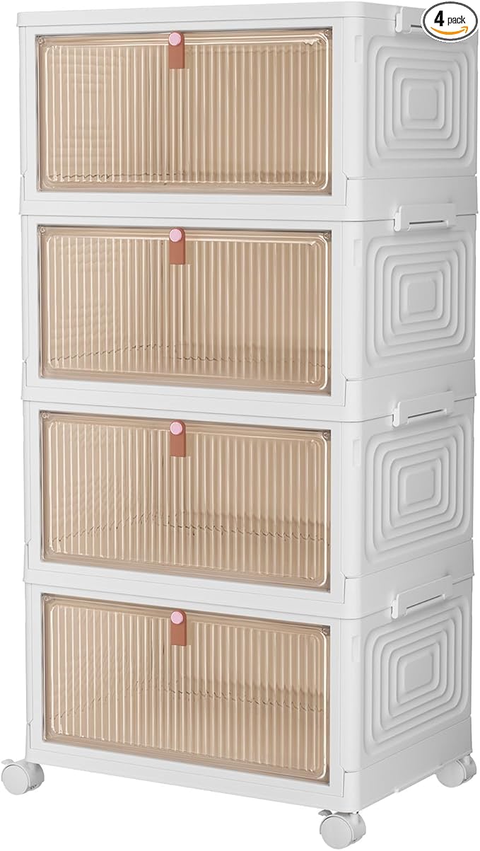 CTSNSLH 4 Tier Plastic Storage Bins with Lid 36QT - Stackable Storage Bins | Organizers and Storage with Wheels, Plastic Storage Cabinet Organization and Storage for Living Room,Office,Dorm