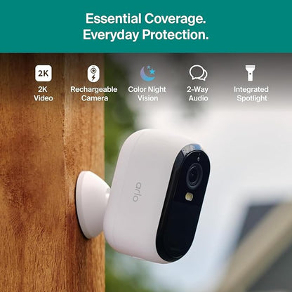 Security Cameras Wireless Outdoor - Arlo Essential Battery 2K (3rd Gen, Latest Version), Color Night Vision, Two-Way Audio, Home Security, Person/Package/Vehicle/Animal Detection, White - 1-Pack