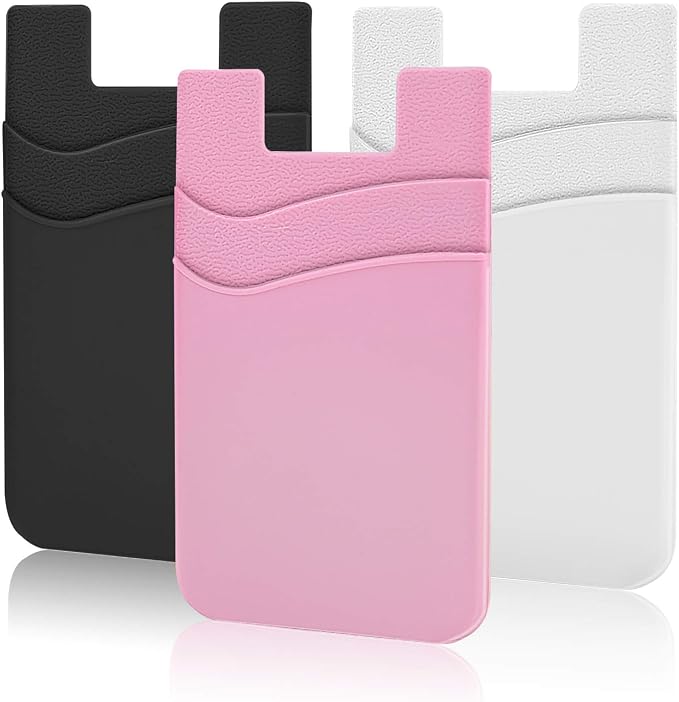 SHANSHUI Phone Pocket, Stick on Wallet Credit Business Card Holder for Back of Phone Pocket Compatible for iPhone, Android and Every Smartphones (Black,White,Pink/3pcs)