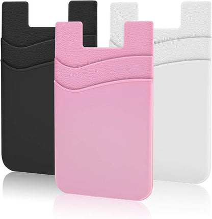 SHANSHUI Phone Pocket, Stick on Wallet Credit Business Card Holder for Back of Phone Pocket Compatible for iPhone, Android and Every Smartphones (Black,White,Pink/3pcs)