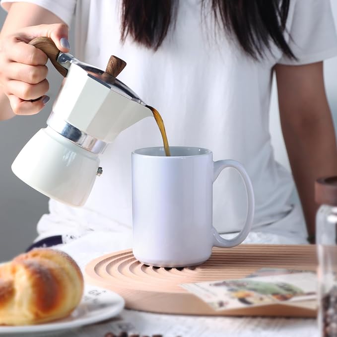 16 OZ Coffee Mug, Classic Blank Ceramic Cup with Large Handle for Tea Latte Cappuccino, White