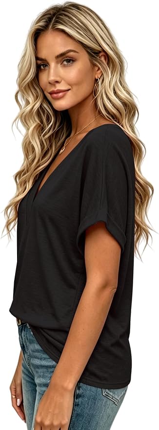T Shirts Short Sleeve V Neck Tees Womens Tops Beach Vacation Fashion Clothes 2026 Casual Summer Spring Fall Outfits