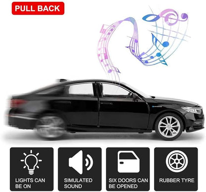 WAKAKAC Toy Cars Compatible for 1:24 Accord Model Cars, Pull Back Die-cast Vehicles with Sounds＆Lights for Kids Boys Girls and Adults, Gift Black