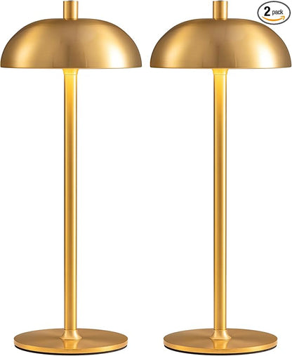 Cordless LED Table Lamp Set of 2, Modern Portable Desk Lamp, 3 Color Stepless Dimming Built-in Rechargeable Battery Lights, for Bedroom, Patio, Outdoor, Restaurant, Bedside Night Lamp(Gold)