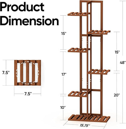 ROSSNY 48 Inch Tall Plant Stand Indoor, 6 Tier 7 Potted Bamboo Plant Stands for Indoor Plants, Corner Plant Stand, Tiered Plant Stands, Plant Shelf For Indoor, Planter Holder for Multiple Plants Indoor, Brown