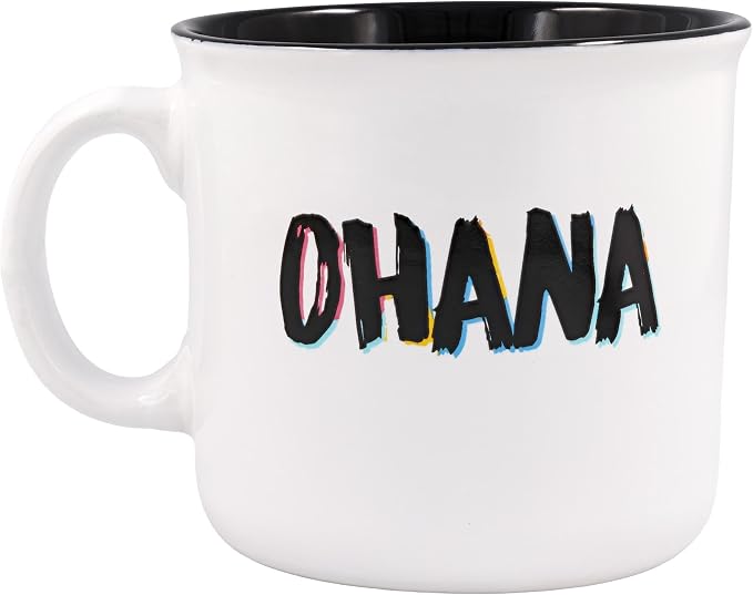 Silver Buffalo Disney Lilo and Stitch Ohana Abstract Ceramic Camper Mug, 20 Ounces