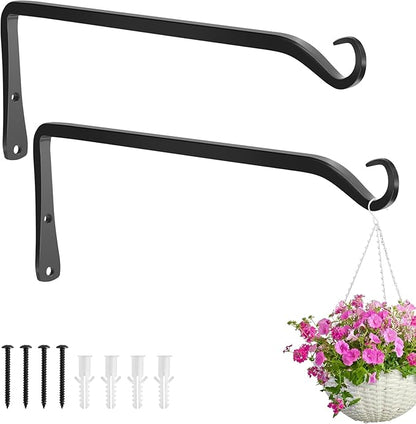 Gtongoko 2 Pack 12 Inch Metal Plant Hangers Wall Hooks for Hanging Plant Brackets, Outdoor Hooks for Hanging Bird Feeders, Flower Baskets, Lanterns, Wind Chinme, Solar Lamps