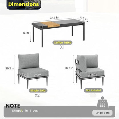 Sundale Outdoor 3 Pieces Patio Furniture Set, Metal Outdoor Sectional Sofa with Coffee Table, All-Weather Modern Outdoor Conversation Sets for Balcony, Porch, Poolside, Sunroom