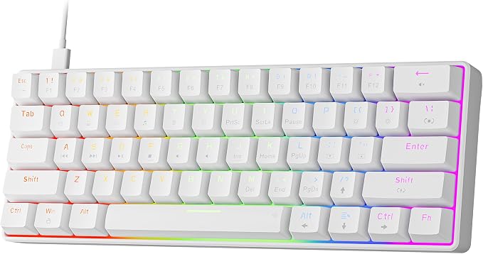 Newmen GM611 Mechanical Keyboard,LEDBacklit Wired Gaming Keyboard RedSwitch | Compact Portable,Mini 61 Keys,LED Backlit,60 Percent Mechanical Keyboard,White Keycaps,Windows Laptop PC,Linear Red Switches