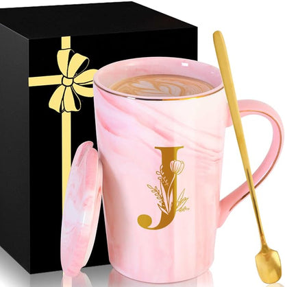 Personalized Ceramic Coffee Mug with Lid Tea Cup Women Her Sister Mom Girlfriend Aunt Best Friend Friendship Grandma Wife Daughter Law Lady Happy Birthday Gifts Cool Funny Meaningful Unique Cute,J