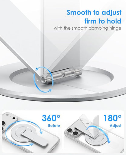 Magnetic Phone Stand for Magsafe, Ultra-Slim Snap-on Phone Holder Kickstand,180° Adjustable Angle Damping Design Cellphone Grip, Silver