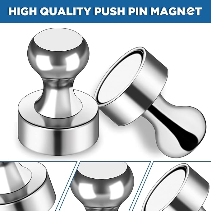 LOVIMAG Fridge Magnets 30Pcs, Magnet for Refrigerator Whiteboard, Silver | Small Strong Neodymium Metal Cute Push Pin for Classroom, Kitchen, Accessories Decorative, Office, Calendar