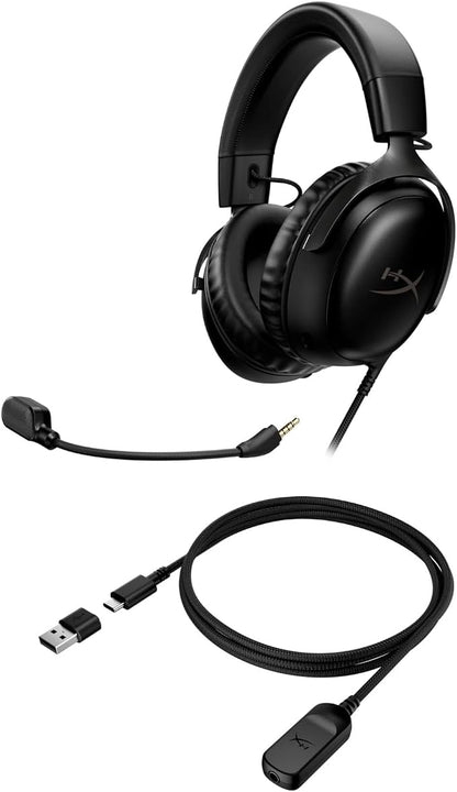 HyperX Cloud III – Wired Gaming Headset, PC, PS5, Xbox Series X|S, Angled 53mm Drivers, Spatial Audio, Memory Foam, Durable Frame, Ultra-Clear 10mm Mic, USB-C, USB-A, 3.5mm – Black