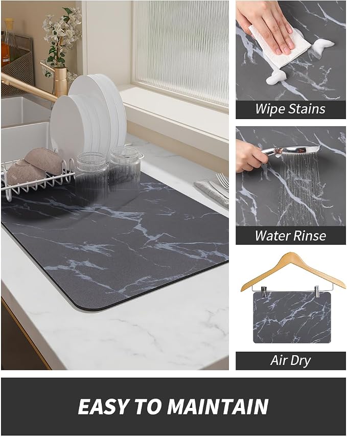 AMOAMI-Coffee Mat Hide Stain Rubber Backed Absorbent Dish Drying Mat for Kitchen Counter-Coffee Bar Accessories Fit Under Maker Machine Pot Espresso Machine Dish Rack 16"x24"